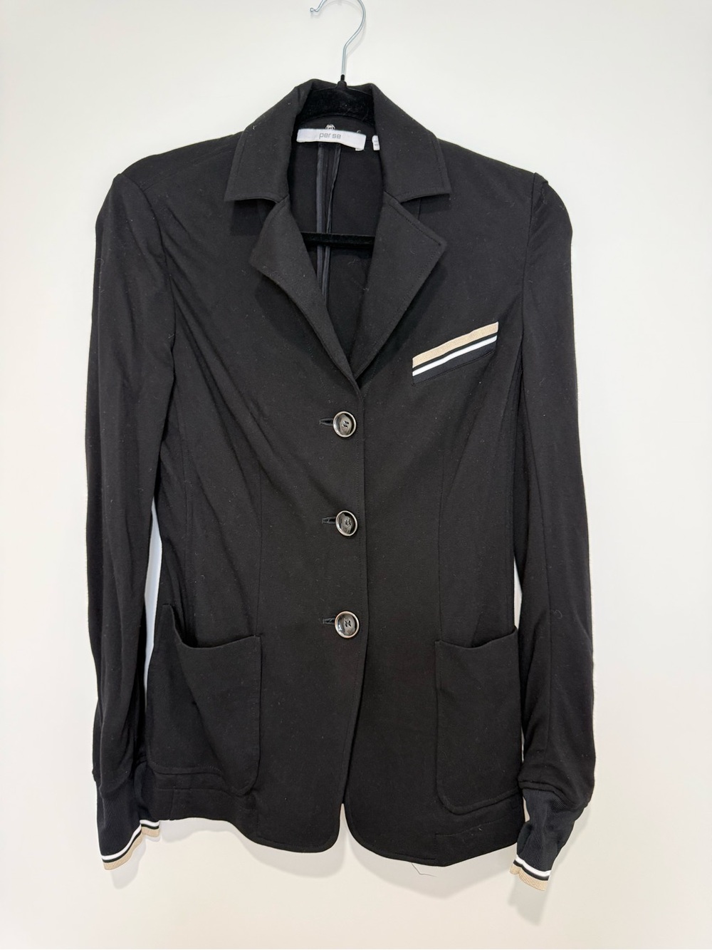 Per Se Black Blazer with Cream and White Trim